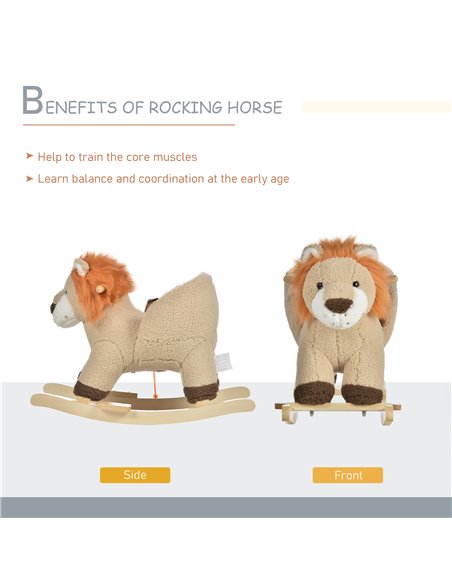 HOMCOM Toddlers Plush Lion Rocking Horse Brown - pic 23941 | FastDaddyshop