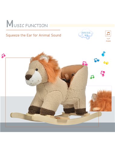 HOMCOM Toddlers Plush Lion Rocking Horse Brown