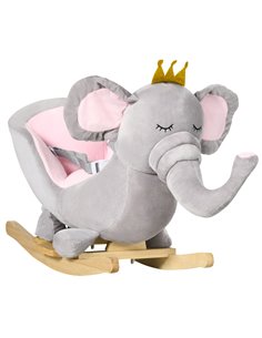 HOMCOM Baby Rocking Horse Elephant with Wooden Base Seat, Safety Belt, Grey