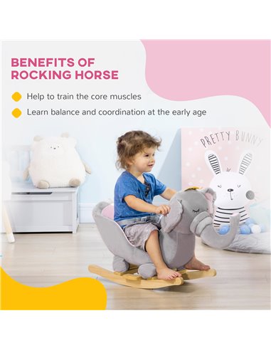 HOMCOM Baby Rocking Horse Elephant Rocking Chair Rocker Toy with Wooden Base Seat Safety Belt for 1.5-3 Year Old, Grey