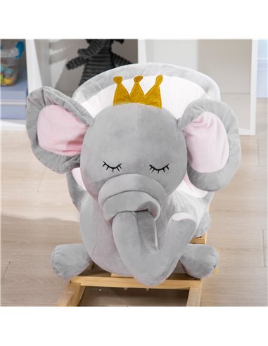 HOMCOM Baby Rocking Horse Elephant Rocking Chair Rocker Toy with Wooden Base Seat Safety Belt for 1.5-3 Year Old, Grey