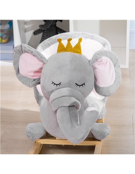 HOMCOM Baby Rocking Horse Elephant Rocking Chair Rocker Toy with Wooden Base Seat Safety Belt for 1.5-3 Year Old, Grey - pic 23954 | FastDaddyshop