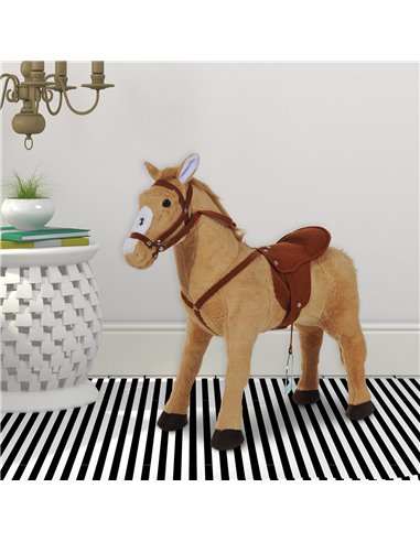 HOMCOM Childrens Plush Rocking Pony with Sound, Beige