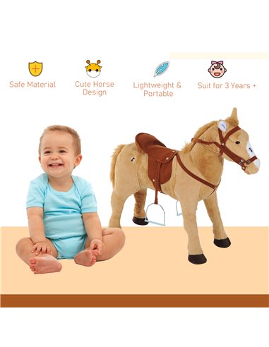 HOMCOM Childrens Plush Rocking Pony W/Sound-Beige