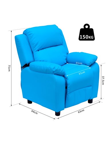 HOMCOM Kids Children Recliner Lounger Armchair with Storage Space on Arms, Blue