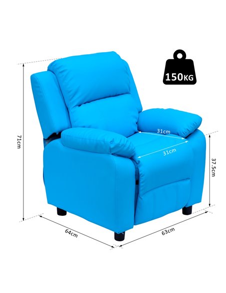 HOMCOM Kids Children Recliner Lounger Armchair with Storage Space on Arms, Blue - pic 23984 | FastDaddyshop