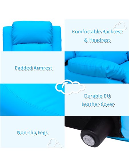 HOMCOM Kids Children Recliner Lounger Armchair Games Chair Sofa Seat PU Leather Look w/ Storage Space on Arms (Blue) - pic 23985 | FastDaddyshop