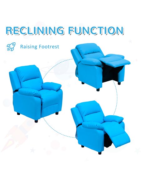 HOMCOM Kids Children Recliner Lounger Armchair Games Chair Sofa Seat PU Leather Look w/ Storage Space on Arms (Blue) - pic 23986 | FastDaddyshop