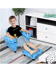 HOMCOM Kids Children Armchair with Footrest, Anti-Slip Legs, Cloud Star Blue 2