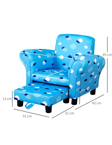 HOMCOM Kids Children Armchair with Footrest, Anti-Slip Legs, Cloud Star Blue - pic 23993 | FastDaddyshop