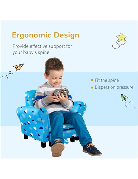 HOMCOM Kids Children Armchair with Footrest, Anti-Slip Legs, Cloud Star Blue - pic 23995 | FastDaddyshop
