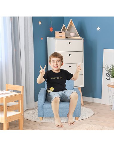 HOMCOM Kids Children Armchair with Wood Frame, Anti-Slip Legs, Blue