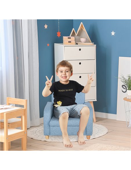 HOMCOM Kids Children Armchair with Wood Frame, Anti-Slip Legs, Blue - pic 24001 | FastDaddyshop