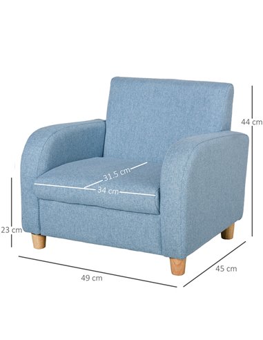 HOMCOM Kids Children Armchair with Wood Frame, Anti-Slip Legs, Blue