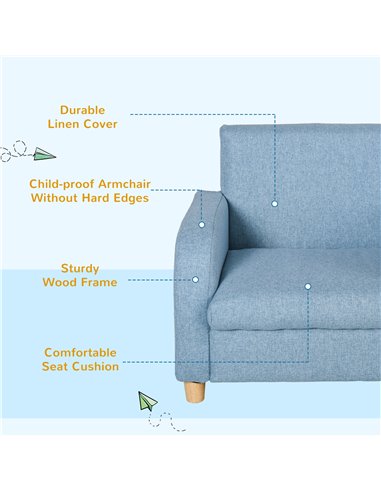 HOMCOM Kids Children Armchair with Wood Frame, Anti-Slip Legs, Blue