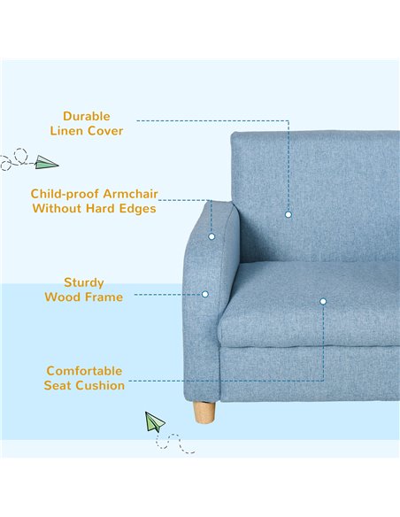 HOMCOM Kids Children Armchair with Wood Frame, Anti-Slip Legs, Blue - pic 24003 | FastDaddyshop