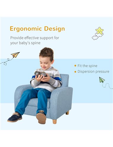 HOMCOM Kids Children Armchair Mini Sofa Wood Frame Anti-Slip Legs High Back Bedroom Playroom Furniture for 3-6 Ages, Blue