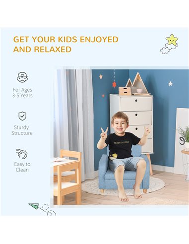 HOMCOM Kids Children Armchair Mini Sofa Wood Frame Anti-Slip Legs High Back Bedroom Playroom Furniture for 3-6 Ages, Blue