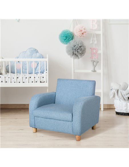 HOMCOM Kids Children Armchair Mini Sofa Wood Frame Anti-Slip Legs High Back Bedroom Playroom Furniture for 3-6 Ages, Blue - pic 24006 | FastDaddyshop