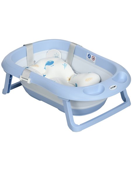 ZONEKIZ Collapsible Bath Tub with Non-Slip Support, Cushion Pad, Drain Plugs, Blue - pic 24018 | FastDaddyshop