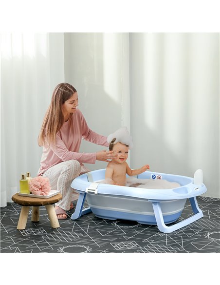 ZONEKIZ Collapsible Bath Tub with Non-Slip Support, Cushion Pad, Drain Plugs, Blue - pic 24019 | FastDaddyshop