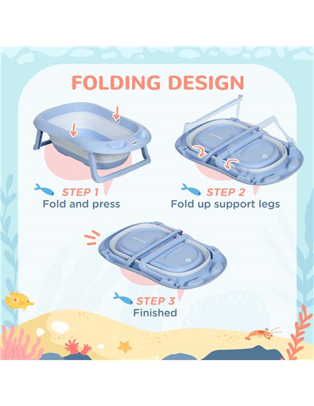ZONEKIZ Collapsible Bath Tub with Non-Slip Support, Cushion Pad, Drain Plugs, Blue - pic 24021 | FastDaddyshop