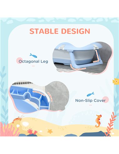 ZONEKIZ Collapsible Bath Tub with Non-Slip Support, Cushion Pad, Drain Plugs, Shower Head Holder, Storage Compartments