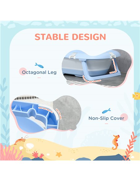 ZONEKIZ Collapsible Bath Tub with Non-Slip Support, Cushion Pad, Drain Plugs, Shower Head Holder, Storage Compartments - pic 24022 | FastDaddyshop