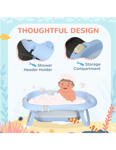 ZONEKIZ Collapsible Bath Tub with Non-Slip Support, Cushion Pad, Drain Plugs, Shower Head Holder, Storage Compartments - pic 24023 | FastDaddyshop