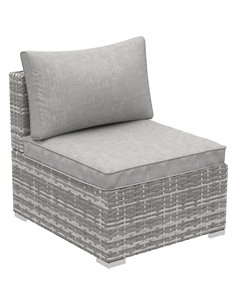 Outsunny Outdoor Garden Furniture Rattan Single Middle Sofa with Cushions, Light Grey