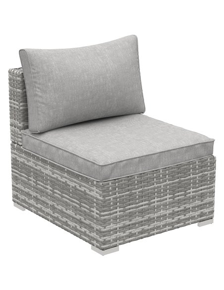 Outsunny Outdoor Garden Furniture Rattan Single Middle Sofa with Cushions, Light Grey - pic 24063 | FastDaddyshop