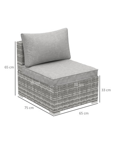 Outsunny Outdoor Garden Furniture Rattan Single Middle Sofa with Cushions, Light Grey