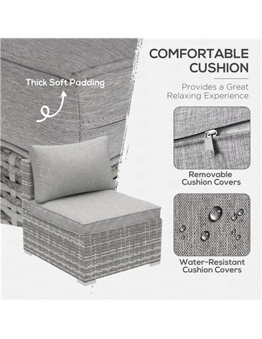 Outsunny Outdoor Garden Furniture Rattan Single Middle Sofa with Cushions, Light Grey