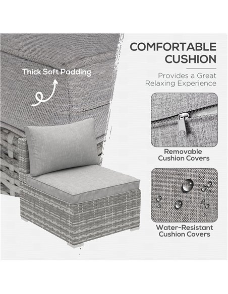 Outsunny Outdoor Garden Furniture Rattan Single Middle Sofa with Cushions, Light Grey - pic 24067 | FastDaddyshop