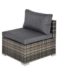 Outsunny Outdoor Garden Furniture Rattan Single Middle Sofa with Cushions, Deep Grey
