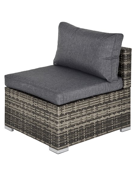 Outsunny Outdoor Garden Furniture Rattan Single Middle Sofa with Cushions, Deep Grey - pic 24072 | FastDaddyshop