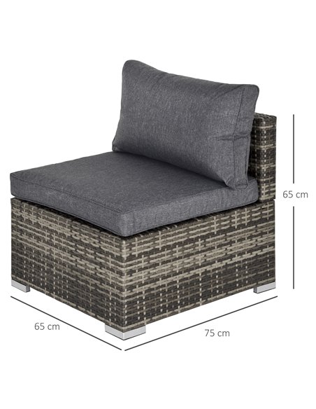Outsunny Outdoor Garden Furniture Rattan Single Middle Sofa with Cushions, Deep Grey - pic 24074 | FastDaddyshop
