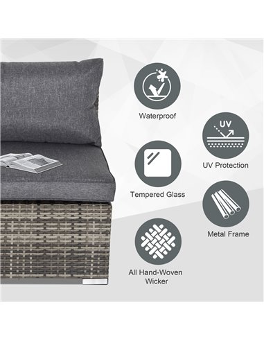 Outsunny Outdoor Garden Furniture Rattan Single Middle Sofa with Cushions, Deep Grey