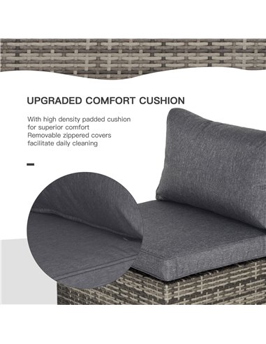 Outsunny Outdoor Garden Furniture Rattan Single Middle Sofa with Cushions for Backyard Porch Garden Poolside Deep Grey