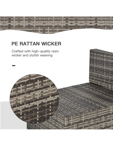 Outsunny Outdoor Garden Furniture Rattan Single Middle Sofa with Cushions for Backyard Porch Garden Poolside Deep Grey