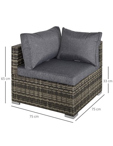 Outsunny PE Rattan Wicker Corner Sofa with Cushions, Deep Grey