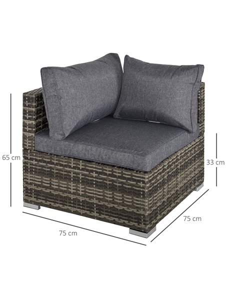 Outsunny PE Rattan Wicker Corner Sofa with Cushions, Deep Grey - pic 24083 | FastDaddyshop