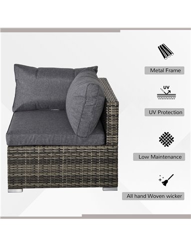 Outsunny PE Rattan Wicker Corner Sofa with Cushions, Deep Grey