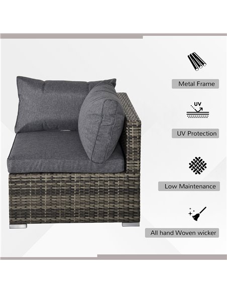 Outsunny PE Rattan Wicker Corner Sofa with Cushions, Deep Grey - pic 24084 | FastDaddyshop