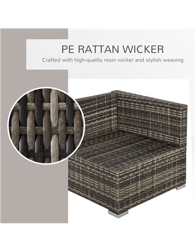 Outsunny PE Rattan Wicker Corner Sofa Garden Furniture Single Sofa Chair w/ Cushions, Deep Grey
