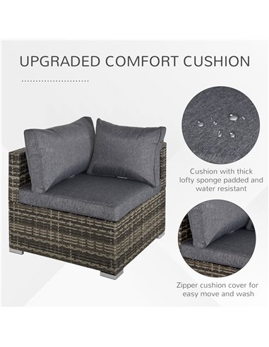 Outsunny PE Rattan Wicker Corner Sofa Garden Furniture Single Sofa Chair w/ Cushions, Deep Grey