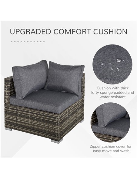 Outsunny PE Rattan Wicker Corner Sofa Garden Furniture Single Sofa Chair w/ Cushions, Deep Grey - pic 24086 | FastDaddyshop