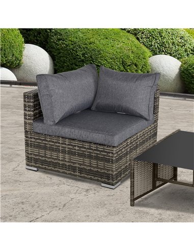 Outsunny PE Rattan Wicker Corner Sofa Garden Furniture Single Sofa Chair w/ Cushions, Deep Grey