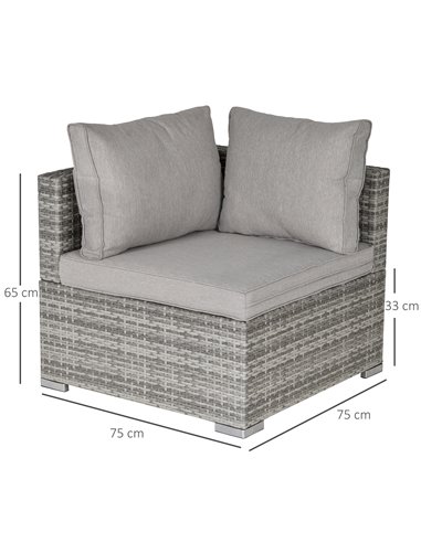 Outsunny PE Rattan Wicker Corner Sofa with Cushions, Grey