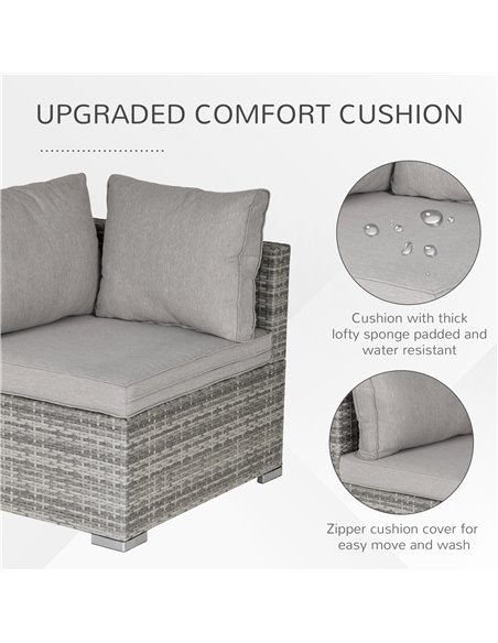Outsunny PE Rattan Wicker Corner Sofa Garden Furniture Single Sofa Chair w/ Cushions, Grey - pic 24094 | FastDaddyshop